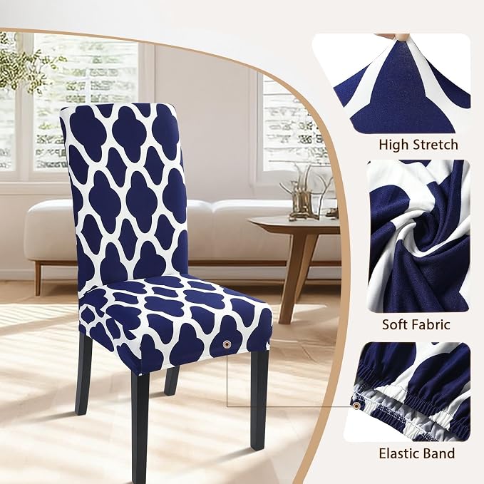 SearchI Juego de 4 fundas para sillas de comedor, de spandex elástico, fundas deslizables para sillas de cocina, extraíbles, lavables, geométricas marroquíes, fundas protectoras para sillas Parsons