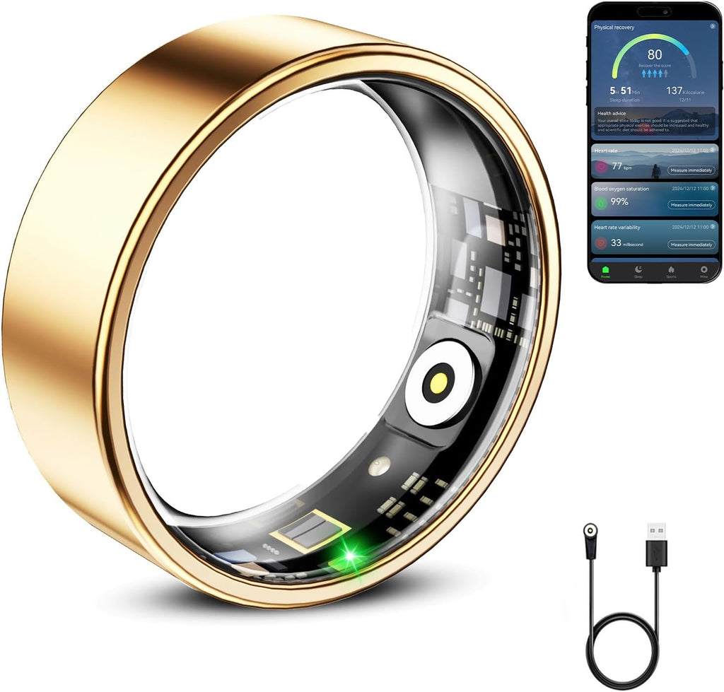 Mirlray Anillo Inteligente para Mujer y Hombre | Rastreador de Salud | Monitor de Oxigeno en Sangre y Ritmo Cardiaco | Bateria de Larga Duracion Anillo de Sueno | Impermeable | Oro Rosa Talla 7