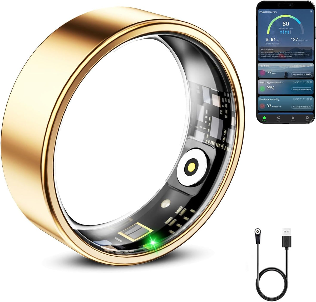 Mirlray Anillo Inteligente para Mujer y Hombre | Rastreador de Salud | Monitor de Oxigeno en Sangre y Ritmo Cardiaco | Bateria de Larga Duracion Anillo de Sueno | Impermeable | Oro Rosa Talla 7