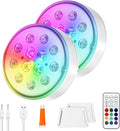 Luces LED Sumergibles, 2 Piezas Luces Piscina Recargable con Mando, Impermeable IP68