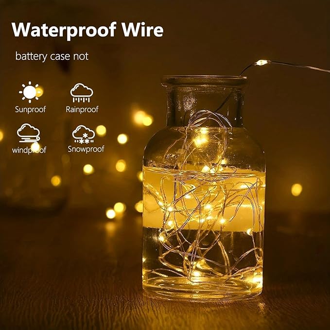 Paquete de 4 guirnaldas de luces LED, funcionan con pilas, 5 m, 50 luces intermitentes, temporizador, impermeables, cortables, Navidad, hogares, bodas, cumpleaños, centros de mesa, luz blanca cálida