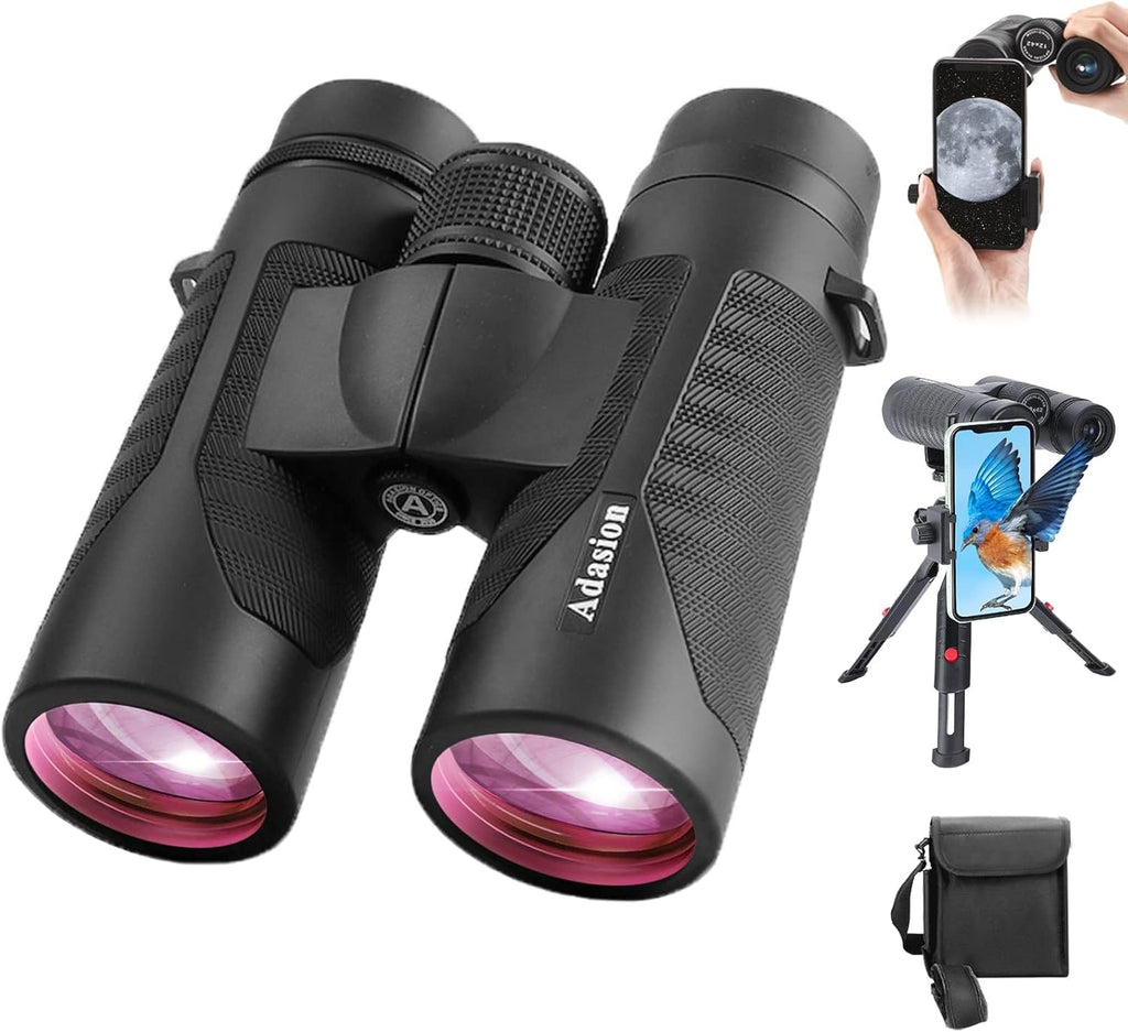 Binoculares Adasion 12x42 HD | Prisma BAK4 | Impermeables IPX7 | Adaptador para Teléfono y Trípode Incluidos