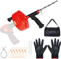 Desatascador de 50 pies, manual o con taladro. Serpiente desatascadora flexible de alta resistencia. Incluye guantes y bolsa de almacenamiento para fregaderos de cocina y desagües de ducha (50 pies, rojo).