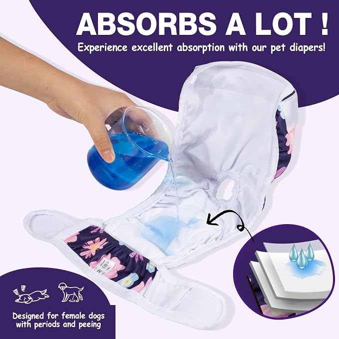 Pañales Reutilizables para Perras en Celo – 3 Pack Talla M Diseño Bloom | Comodidad y Protección