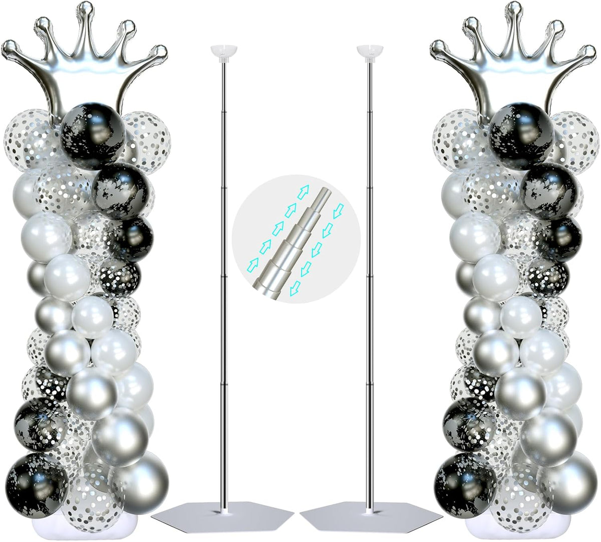 Kit de Arco de Globos SINBEE – Columna Metálica Ajustable 7 Pies (Paquete de 2)