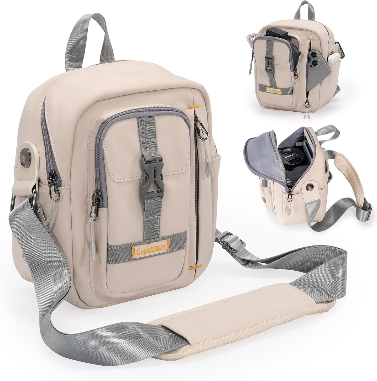 Bolso para cámara Cwatcun, bandolera de lona para cámaras réflex digitales y DSLR, bolso pequeño y compacto para cámara, bolso cruzado para cámara, bolso de fotografía para cámaras sin espejo Canon, Nikon, Sony y Fuji, color blanco.