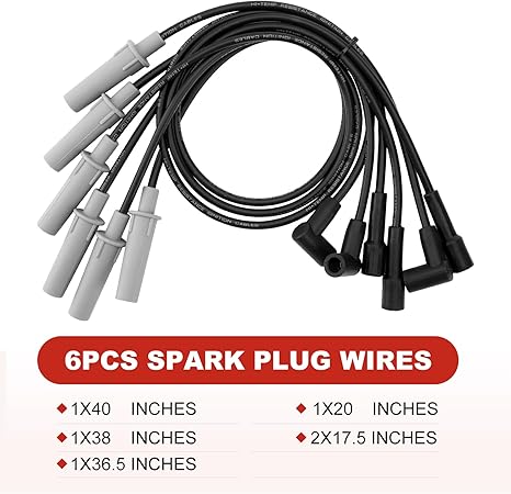 Ignition Coil Pack UF305 with 6 Spark Plug Wire Set Compatible with Chrysler Pacifica Town & Country Voyage Dodge Caravan Jeep Wrangler Volkswagen Routan 3.3L 3.8L V6 Repalce# UF305 4306 27703