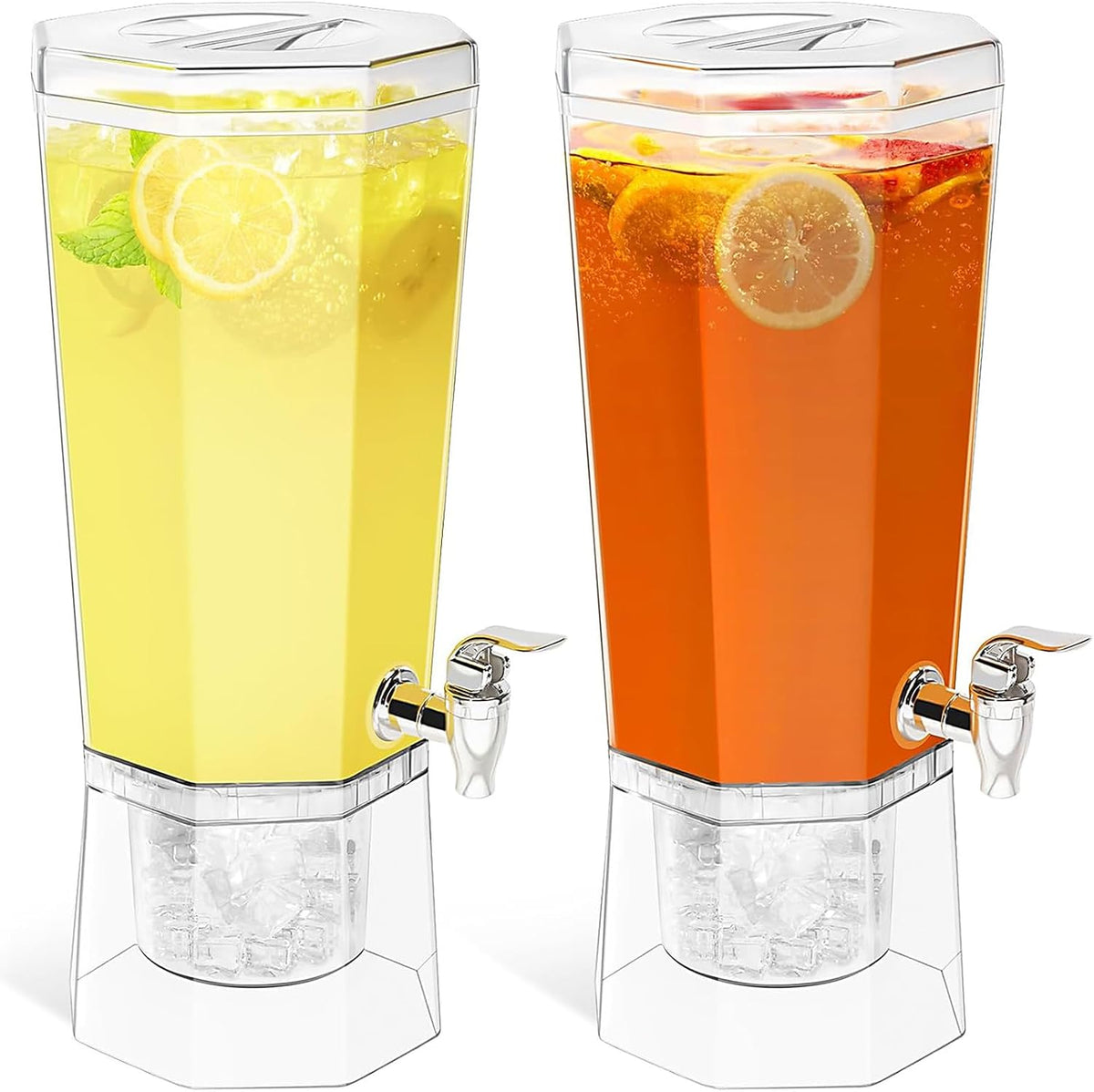 Dispensador de bebidas Lifewit de 1 galón para fiestas, 2 unidades, recipiente de plástico de 4 litros con soporte para jugo, té, refrescos y limonada, jarra de agua transparente con grifo para bar de mimosas, 39 x 16 cm/15 x 6 pulgadas.