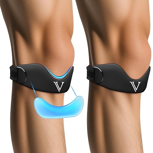 JHVW Paquete de 2 correas de soporte de tendón rotuliano de silicona, rodillera para mujeres y hombres, soporte ajustable antideslizante para rótula (negro)