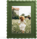 THKRLOF 11x14 Picture Frame with Mat for 8x10, Wavy Edge Wooden Real Glass Photo Frame for Wall Hanging, Green, 1 Pack