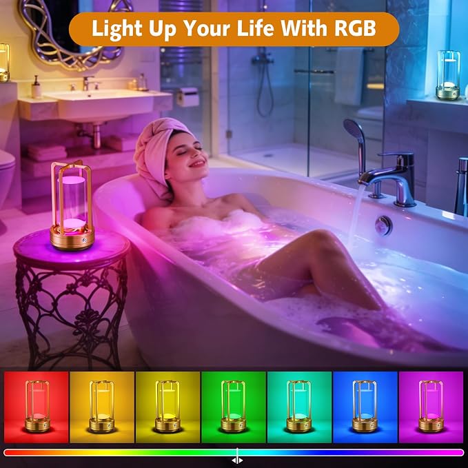 Lámpara de mesa portátil para interiores y exteriores: lámpara de escritorio recargable inalámbrica con 10 colores - Lámpara de ducha con regulable continuo
