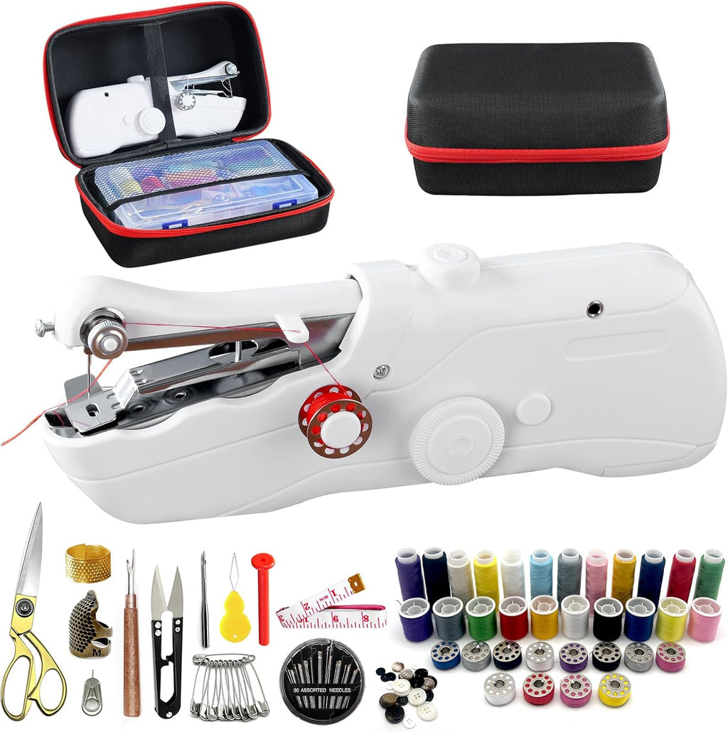 FALTAN 2 PIEZAS-Maquina de Coser de Mano con Estuche Negro y Kit de Costura 109 Piezas | Mini Portatil Inalambrica para Adultos y Principiantes