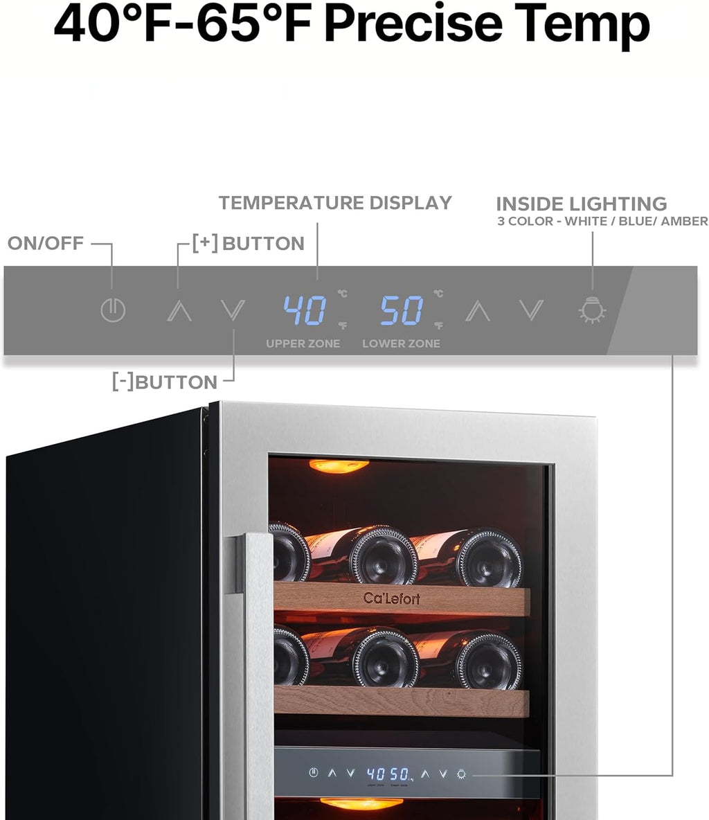 Ca'Lefort 15 Inch Wine Fridge - 28 Bottle Wine Cooler Refrigerator
