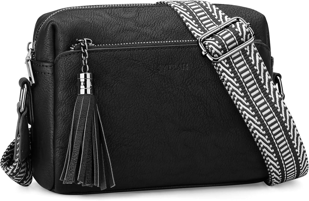 SYTRAH Crossbody Bags for Women, Triple Zip Crossbody Purses for Women Trendy, Cell Phone Purse Shoulder Handbag with Adjustable Strap Pure Black