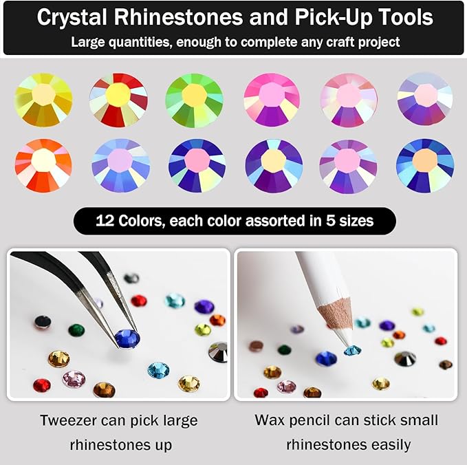 Piedras planas con brillo y pegamento B7000 transparente, kit de 4000 piezas en 12 colores de piedras de brillo AB para manualidades, ropa, tela, zapatos, uñas, joyería facial