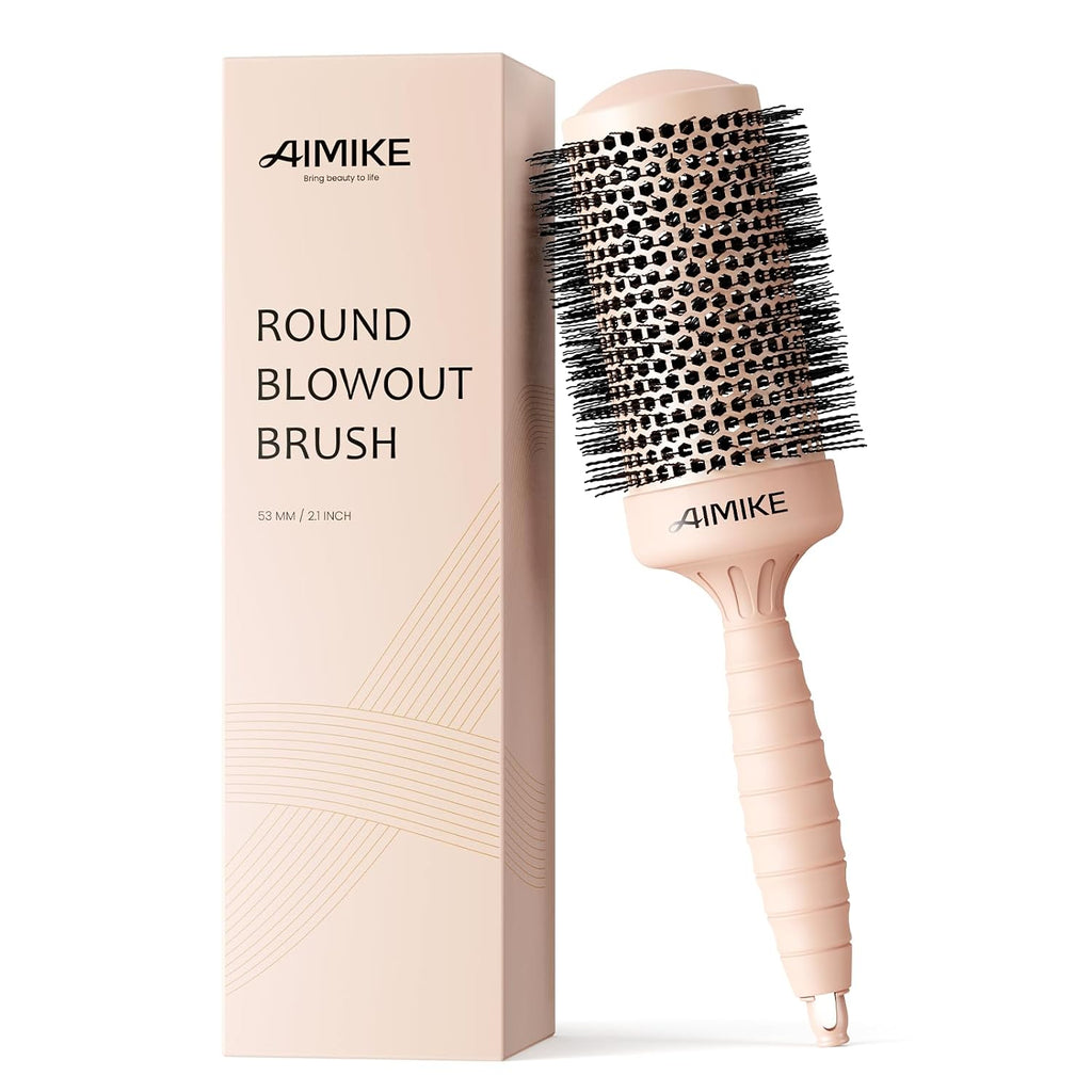 Cepillo redondo para el cabello AIMIKE, 5,3 cm (2,1 pulgadas), tecnología cerámica térmica de iones nano, cepillo redondo grande para secado y peinado, máximo volumen y brillo, barril de 5,3 cm (2,1 pulgadas), para cabello grueso y rizado, unisex.