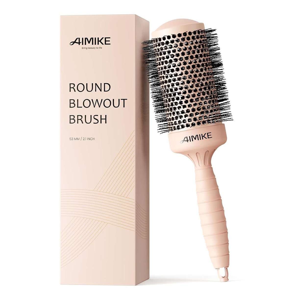 Cepillo redondo para el cabello AIMIKE, 5,3 cm (2,1 pulgadas), tecnología cerámica térmica de iones nano, cepillo redondo grande para secado y peinado, máximo volumen y brillo, barril de 5,3 cm (2,1 pulgadas), para cabello grueso y rizado, unisex.