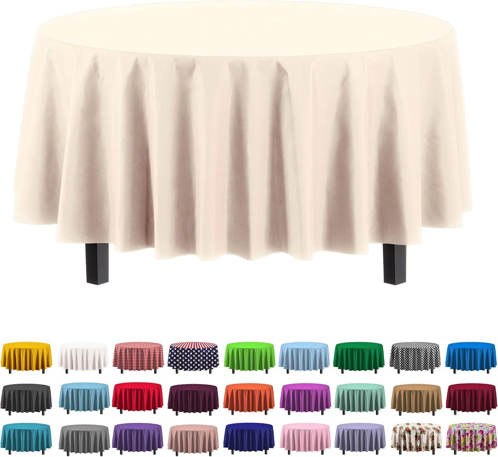 Mantel Redondo Plástico Premium 84" – Pack de 12 | Marfil