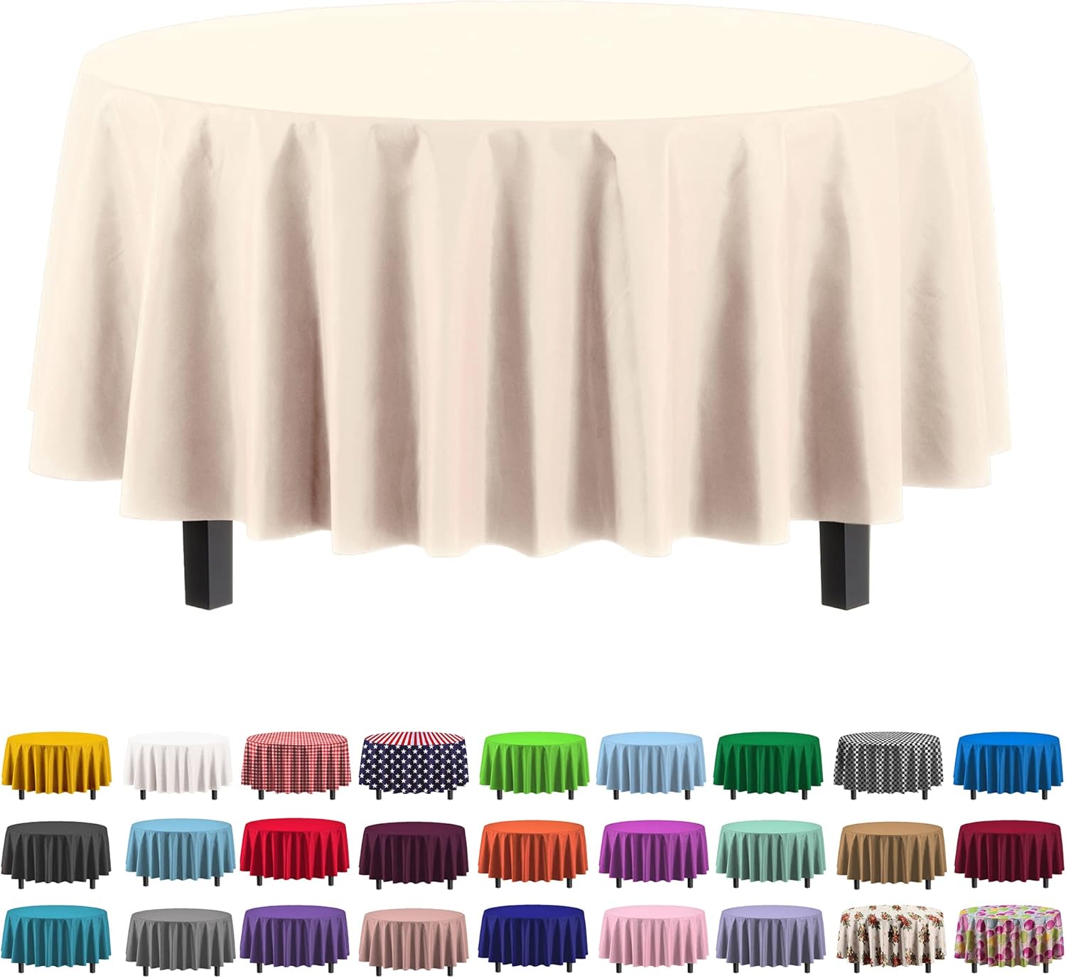 Mantel Redondo Plástico Premium 84" – Pack de 12 | Marfil