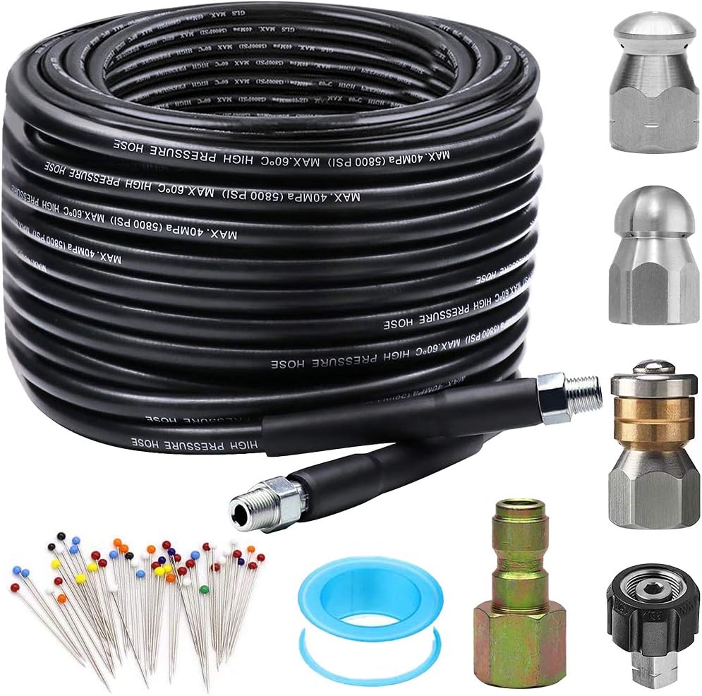 ZOFINE Sewer Jetter Kit, 50FT, 5800PSI, Plastic, 1/4 Inch NPT, 600 Inches, 1 Pack, 50FT
