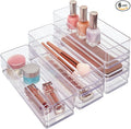 STORi SimpleSort Juego de 6 organizadores de cajones transparentes apilables | Bandejas rectangulares de 9 x 3 x 2 pulgadas | Contenedores estrechos de almacenamiento de maquillaje y separadores