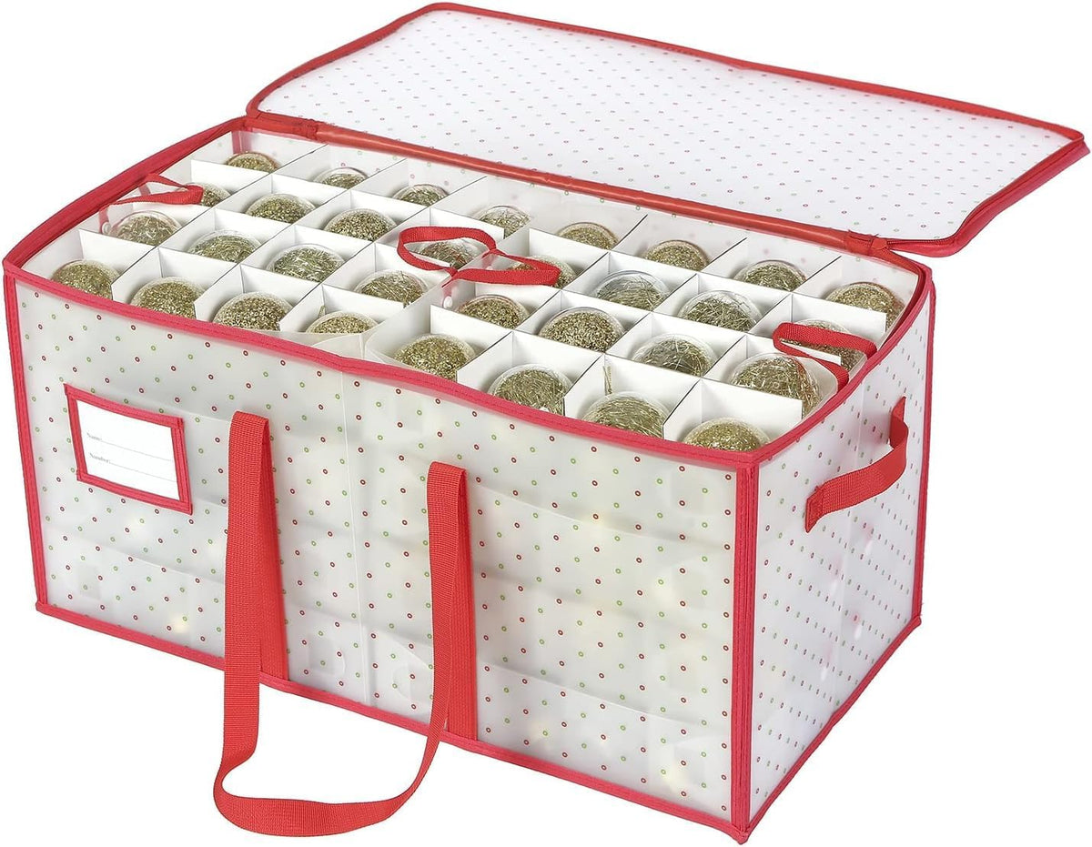 Sattiyrch Caja Organizadora de Adornos Navideños – Capacidad 128 Esferas de 3", Divisores Ajustables, Resistente al Polvo