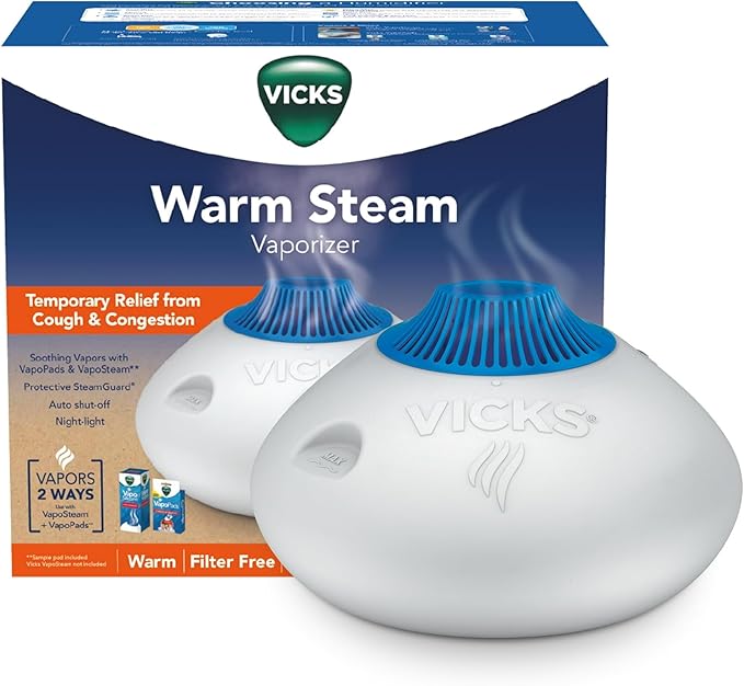 Vicks Vaporizador de Vapor Caliente, para Habitaciones Pequeñas a Medianas, Tanque de 1.5 Galones – Humidificador de Niebla Caliente para Habitaciones de Bebés y Niños con Luz Nocturna