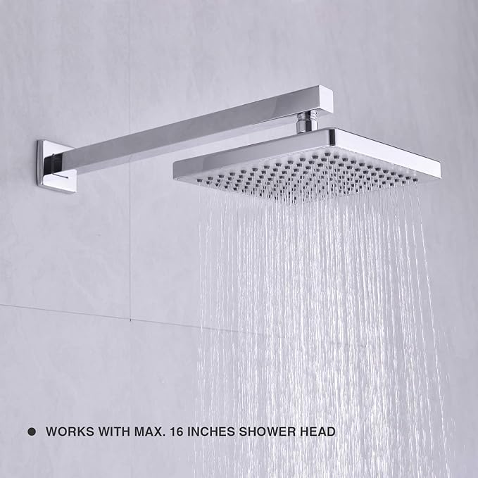Brazo de ducha con brida de acero inoxidable de 16 pulgadas, brazo de extensión de ducha para baño, tubo montado en la pared para cabezal de ducha de lluvia, cromado