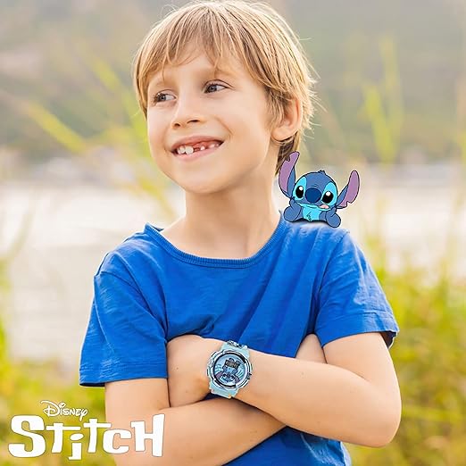 Reloj LCD Disney Stitch para Niños | Esfera Iluminada | Correa Ajustable 14-20 cm