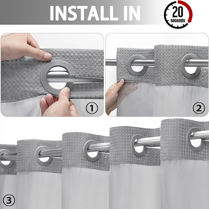 Cortina de Ducha con Forro EUTXL | Gris | Tejido Waffle 230GSM | Estilo Hotel | 71x74 Pulgadas