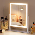 Espejo de tocador FENCHILIN con luces de 30 x 25 cm, espejo de maquillaje iluminado y espejo Hollywood con control táctil inteligente, luz LED regulable de 3 colores, rotación de 360° y aumento de 10X (blanco). 