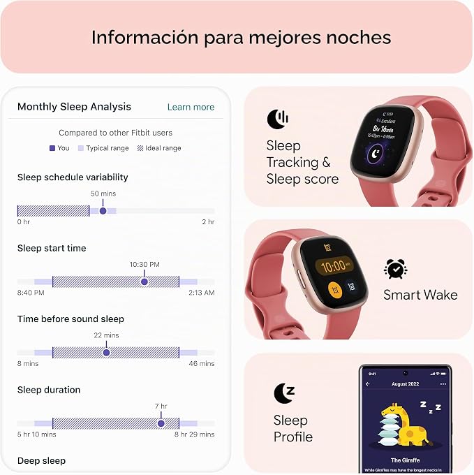 Fitbit Versa 4 Reloj inteligente de fitness con preparación diaria, GPS, frecuencia cardíaca 24/7, 40+ modos de ejercicio, seguimiento del sueño y más, Pink Sand/Copper Rose, talla única
