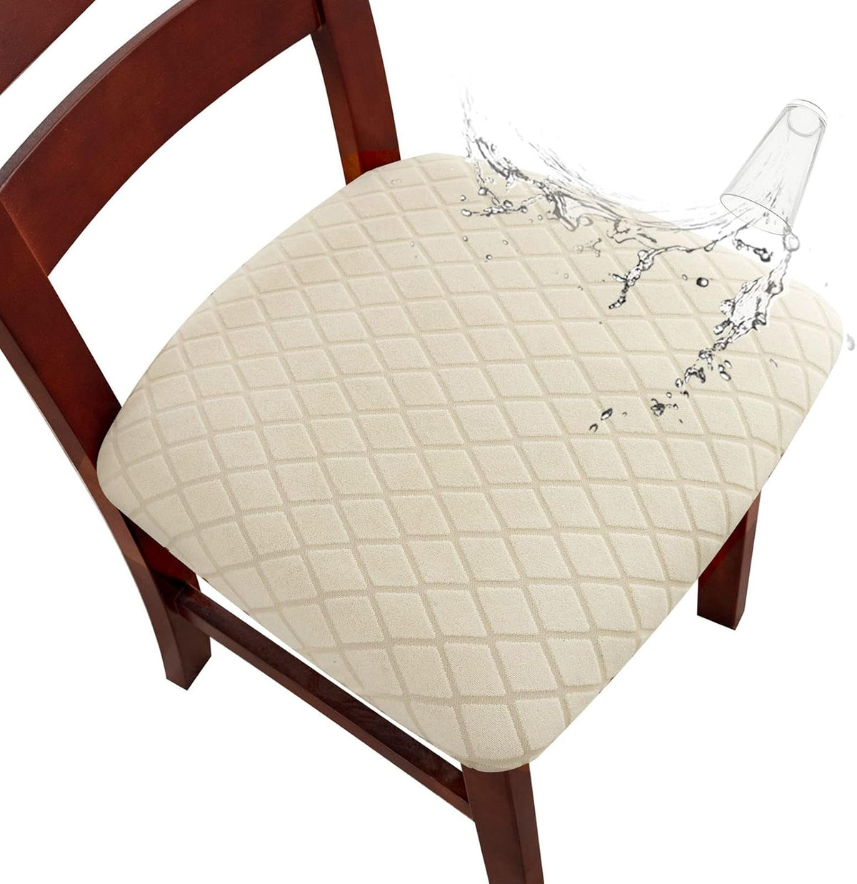 Fundas impermeables Genina para sillas de comedor, fundas elásticas extraíbles y lavables para cojines de sillas de comedor y cocina (Argyle-Beige, 4 unidades)
