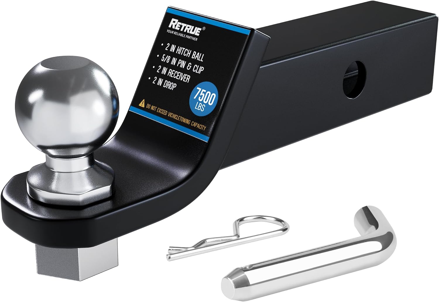 Soporte de Bola para Enganche de Remolque 2 Pulgadas – 7,500 lbs, Caída 2", Antirrobo, Negro