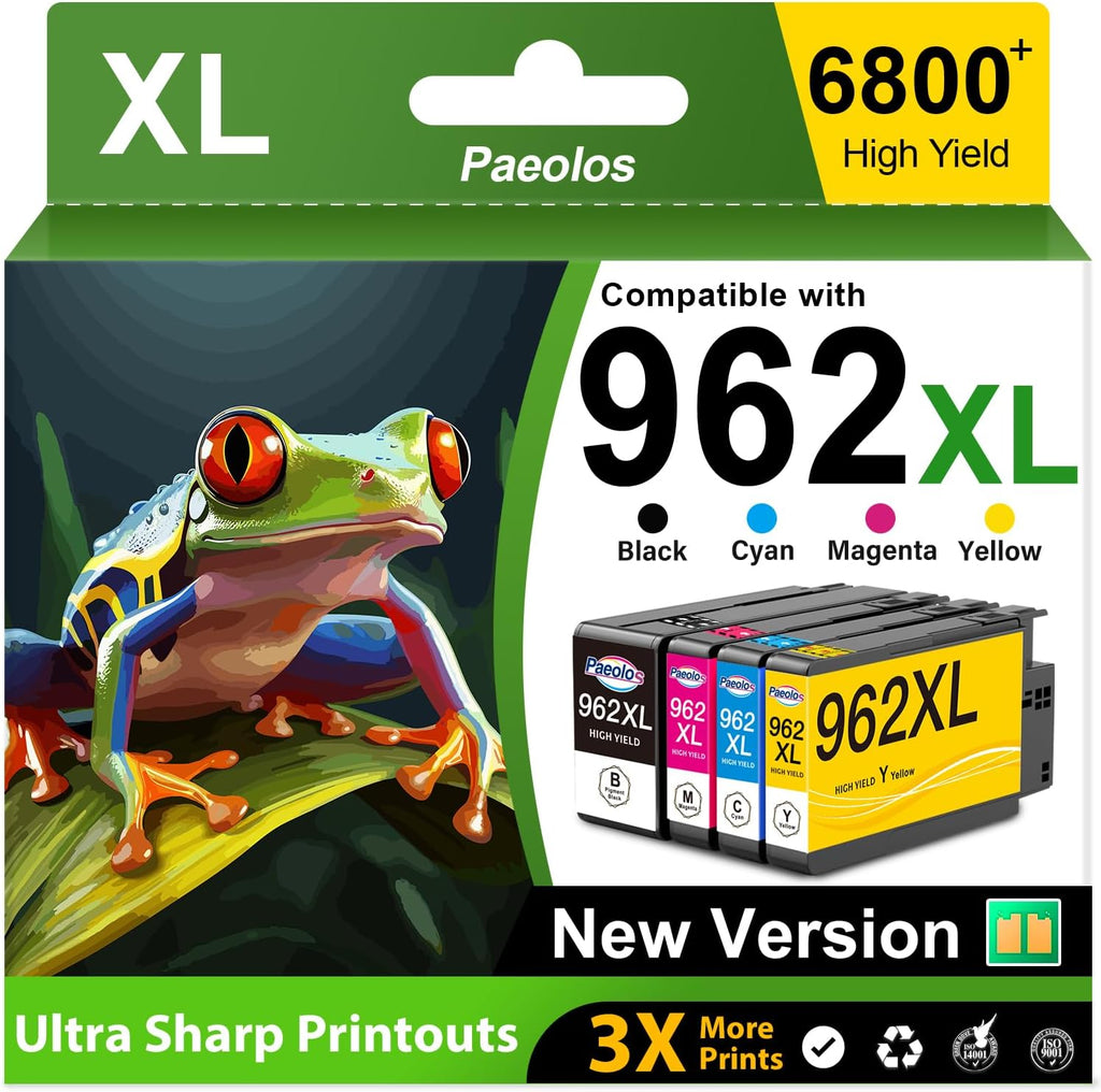 Cartuchos de Tinta 962 962XL Combo Pack Chip Más Reciente | Para HP OfficeJet Pro 9010 9015 9020 9018 9025 | Negro, Cian, Magenta, Amarillo | Pack de 4
