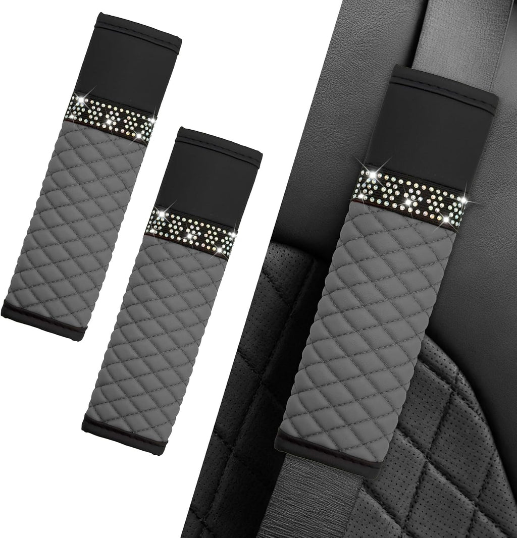 Surosha 2 fundas para cinturón de seguridad de coche, cojín para cinturón de seguridad, almohadillas de cuero transpirables para los hombros que protegen el cuello, accesorios para coche (negro y gris)