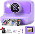 Kids Camera Instant Print - 1080P HD Digital Camera with 32GB Card - 10X Zoom, 2.4" Screen - Thermal Printing - For Ages 3-12 - Christmas Birthday Gift - Purple