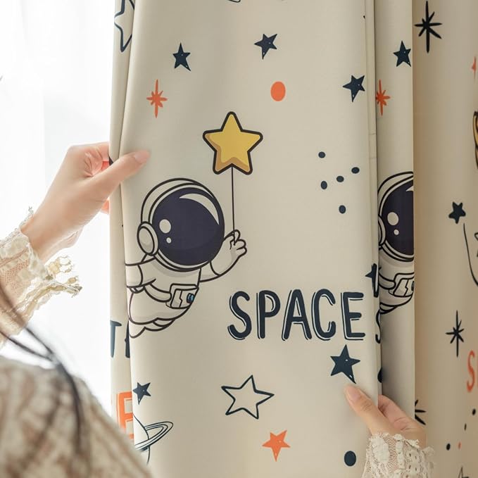 ⚠️ SOLO 1 PANEL | Cortina Semi Opaca Diseño Astronautas y Planetas para Habitación Infantil