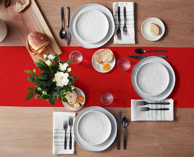 Camino de mesa de color rojo de 72 pulgadas de largo para decoración de mesa de comedor, camino de mesa de lino y algodón, lavable para cocina, mesa de café, fiesta, vacaciones, Navidad, textura abstracta, 14 x 72 pulgadas