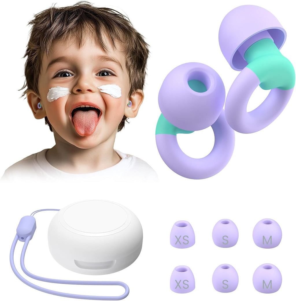 JUSTRVN Tapones para Oídos para Niños (6+ años) | 2 Pares Reutilizables Reducción de Ruido 25-30dB | Silicona Suave con 6 Puntas | Sueño, Concierto y Viaje