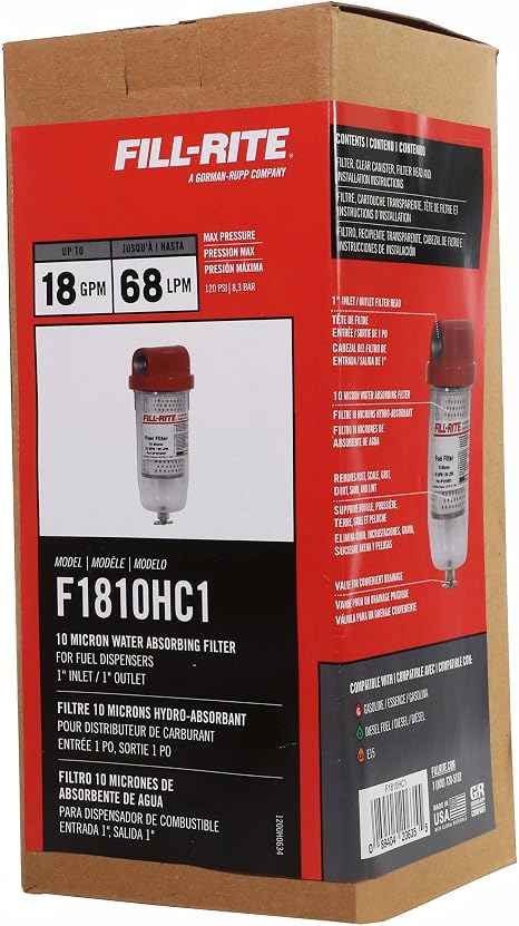 Filtro de Combustible Fill-Rite F1810PC1 – 1", 68 LPM, 10 Micrón con Tazón Transparente