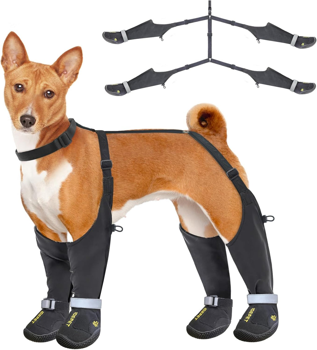 Botas con tirantes para perros Idepet, antideslizantes, impermeables y altas, para perros pequeños y medianos, con tirantes ajustables para invierno, nieve, lluvia, senderismo y protección para patas. 5 unidades. 