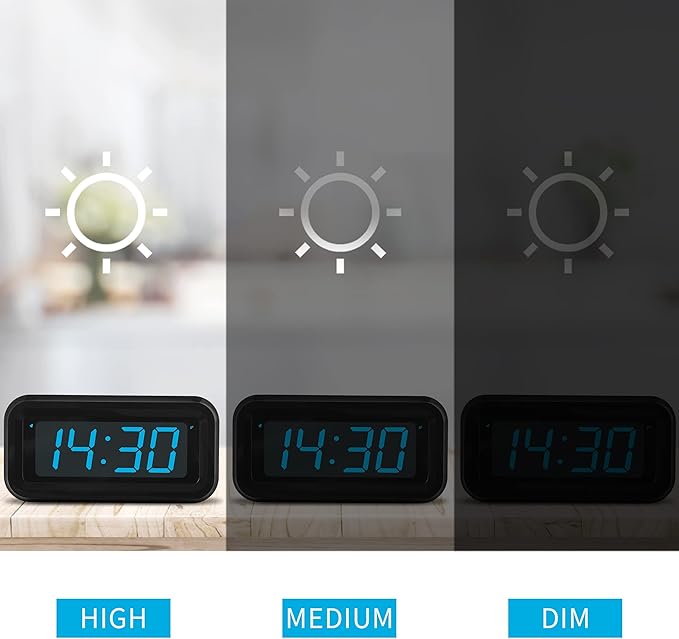 KWANWA Reloj Despertador, Reloj Digital, Pantalla Constantemente de Dígitos LED Azules de 1.2'', Funciona con Baterías, Repetición, Reloj de Pared Pequeño, Reloj de Escritorio, Reloj para Dormitorio