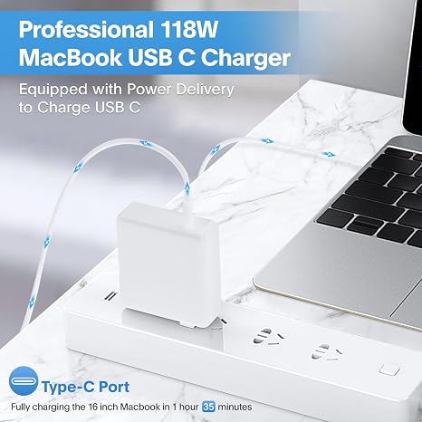 Cargador Mac Book Pro - Cargador USB C de 118 W, cargador rápido compatible con MacBook pro/Air, M1 M2 M3 M4 M5, iPad Pro, Samsung Galaxy y más, incluye cable de carga