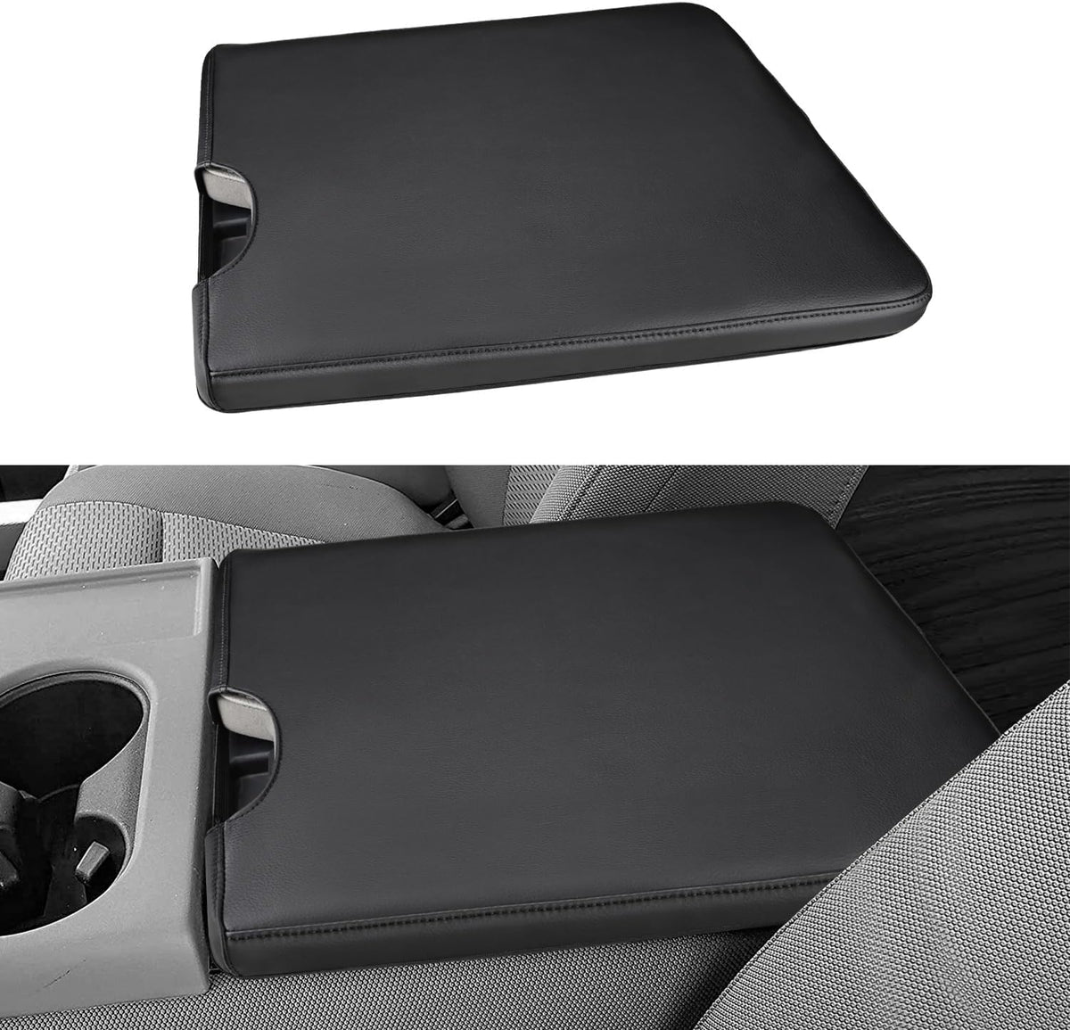 Funda para reposabrazos de consola central INTGET para accesorios Ford F150 2026 2015-2023 2024 2025/para F250 F350 F450 F550 2017-2026 40/20/40 Asiento abatible Tapa de reposabrazos de coche (costuras negras, asiento abatible 2015-2026)