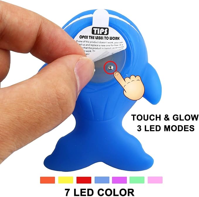 Juguetes de baño, 8 piezas de juguetes de animales de goma flotantes que se iluminan, luz intermitente que cambia de color en el agua, bebés, infantes, niños, niños pequeños, preescolar, bañera, baño