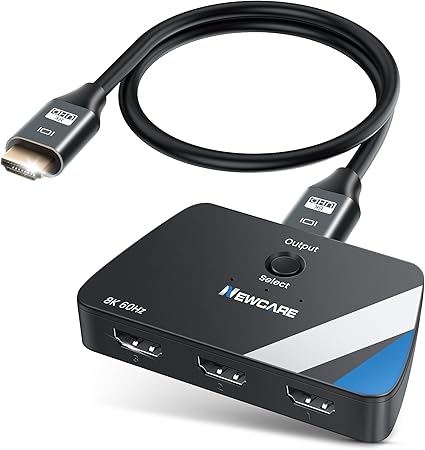 Switch HDMI 2.1 NEWCARE 2 Entradas 1 Salida – Bidireccional, 4K@120Hz, 8K@60Hz, con Cable 8K de 0.8m