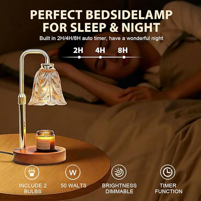 Candle Warmer Lamp – Calentador de Velas sin Llama con 2 Bombillas, Timer y Regulador de Intensidad