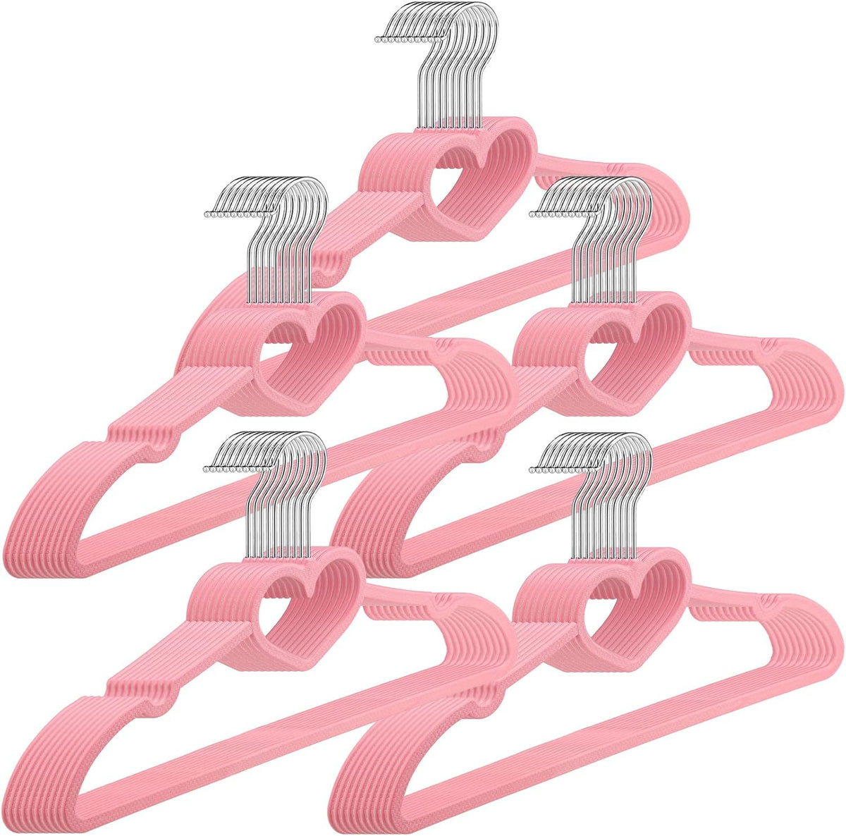 Ganchos de Corazon Qunclay 50 Piezas Rosa | Con Gancho Giratorio 360 grados | Perchas Resistentes tipo Corazon | Decoracion Kawaii para Mujer | Ahorra Espacio, Sin Marcas
