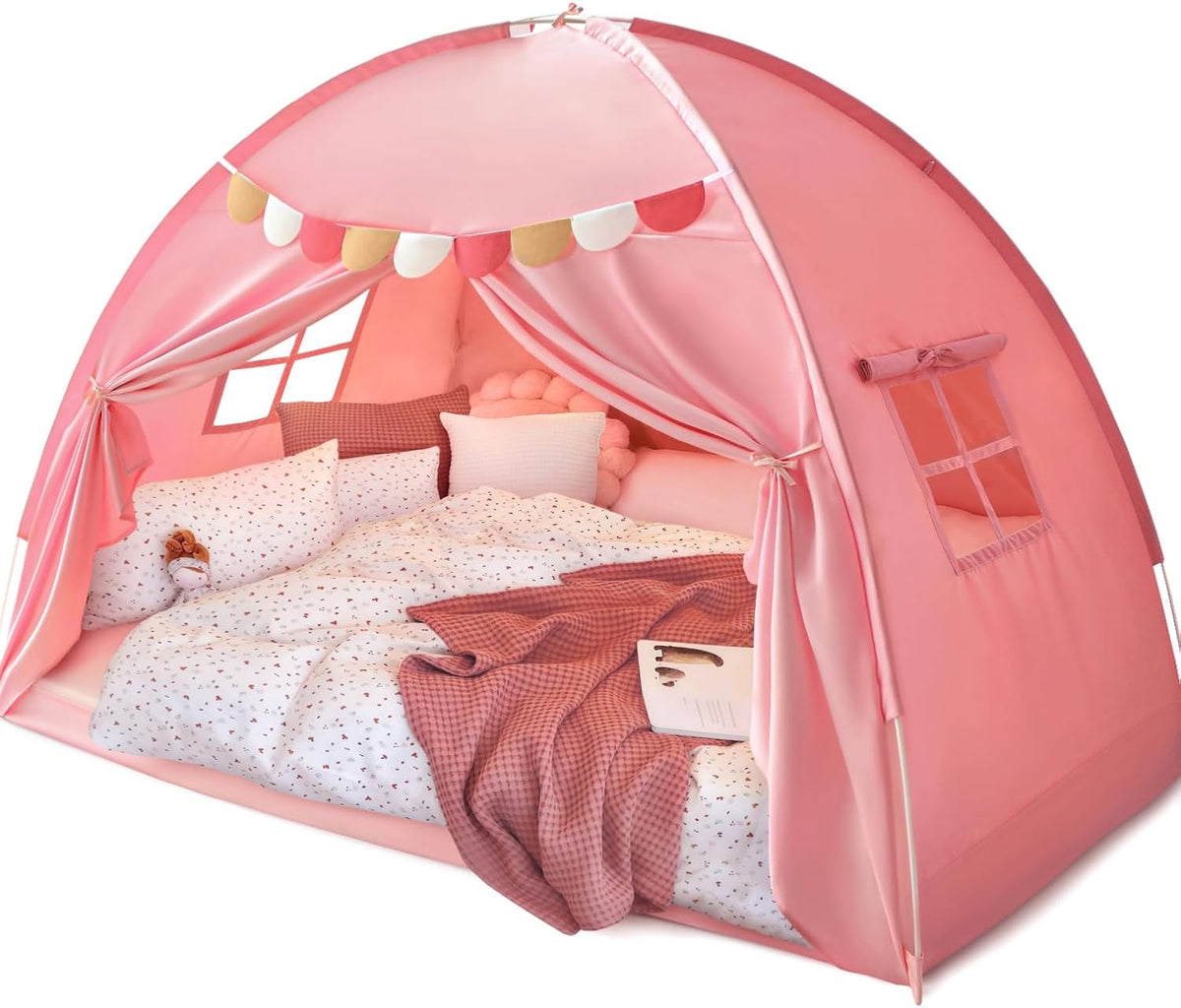 Dosel para Cama de Niñas Talla Full – Carpa Rosa con Banderines y Zona de Juego | Razee
